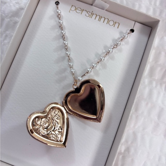Gold Heart Necklace with Pearl Accents - Picture 2 of 4